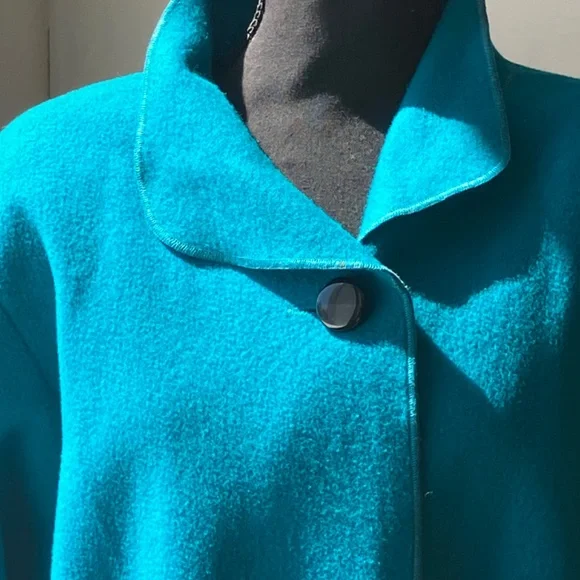 Turquoise Wool sleeved cape jacket - Picture 2 of 13
